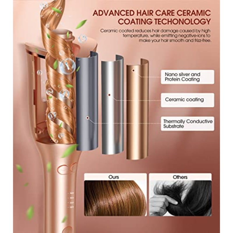 Automatic Curling Iron, Auto Hair Curler with 1" Curling Wand Large Slot and 4 Temperature and 3 Timer, Dual Voltage Anti-Tangle Rotating Curling Iron with Auto Shut-Off for Hair Styling, Champagne - Image 4