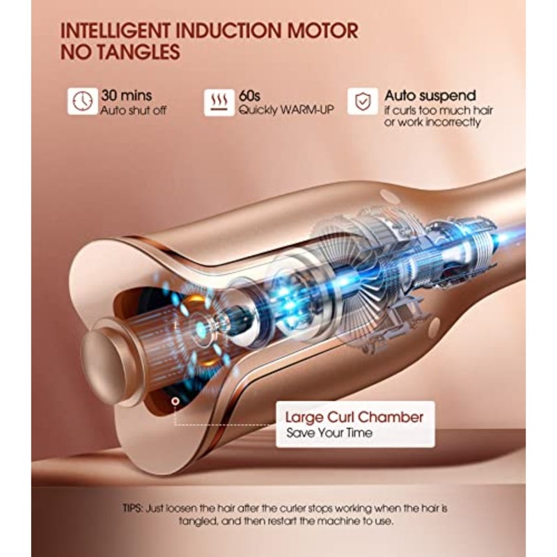 Automatic Curling Iron, Auto Hair Curler with 1" Curling Wand Large Slot and 4 Temperature and 3 Timer, Dual Voltage Anti-Tangle Rotating Curling Iron with Auto Shut-Off for Hair Styling, Champagne - Image 3