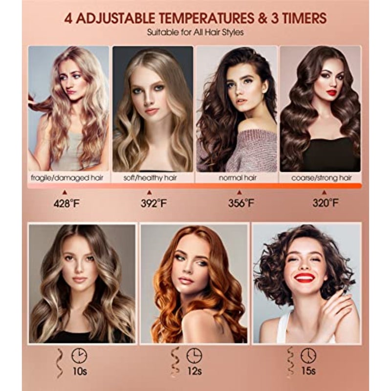 Automatic Curling Iron, Auto Hair Curler with 1" Curling Wand Large Slot and 4 Temperature and 3 Timer, Dual Voltage Anti-Tangle Rotating Curling Iron with Auto Shut-Off for Hair Styling, Champagne - Image 5