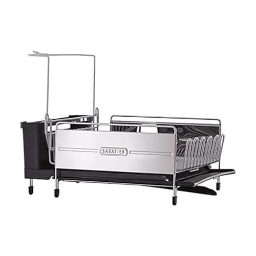 Sabatier Expandable Stainless Steel Dish Rack with Rust-Resistant Soft Coated Wires and Bi-Directional Spout, with Utensil Caddy and Removable Stemware Holder - Image 5