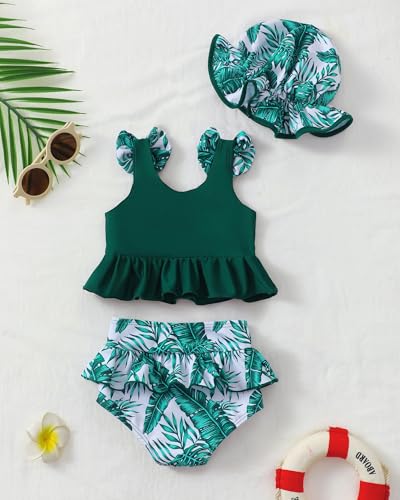Mioglrie Toddler Girl Bathing Suit Infant Baby Girl Swimsuit 18-24 Month 2 Piece Green Hawaiian Baby Girl's Bikini Summer Swimwear Beach Tankini Set - Image 4