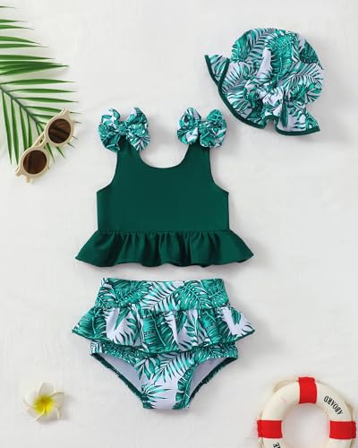 Mioglrie Toddler Girl Bathing Suit Infant Baby Girl Swimsuit 18-24 Month 2 Piece Green Hawaiian Baby Girl's Bikini Summer Swimwear Beach Tankini Set - Image 3