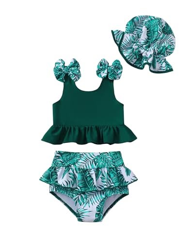 Mioglrie Toddler Girl Bathing Suit Infant Baby Girl Swimsuit 18-24 Month 2 Piece Green Hawaiian Baby Girl's Bikini Summer Swimwear Beach Tankini Set - Image 1