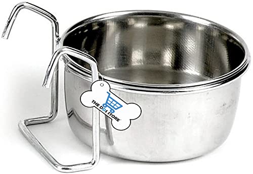 THE DDS STORE Stainless Steel Hanging Bowl: 500ml, 4pcs. For bird food, water, and seeds. Suitable for parrots, macaws, budgies, and more. Includes hook holder. Size: 15 x 10 x 10 cm. - Image 2