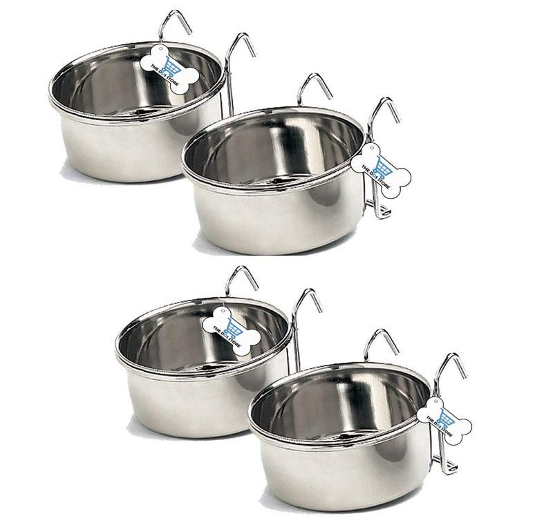 THE DDS STORE Stainless Steel Hanging Bowl: 500ml, 4pcs. For bird food, water, and seeds. Suitable for parrots, macaws, budgies, and more. Includes hook holder. Size: 15 x 10 x 10 cm. - Image 1