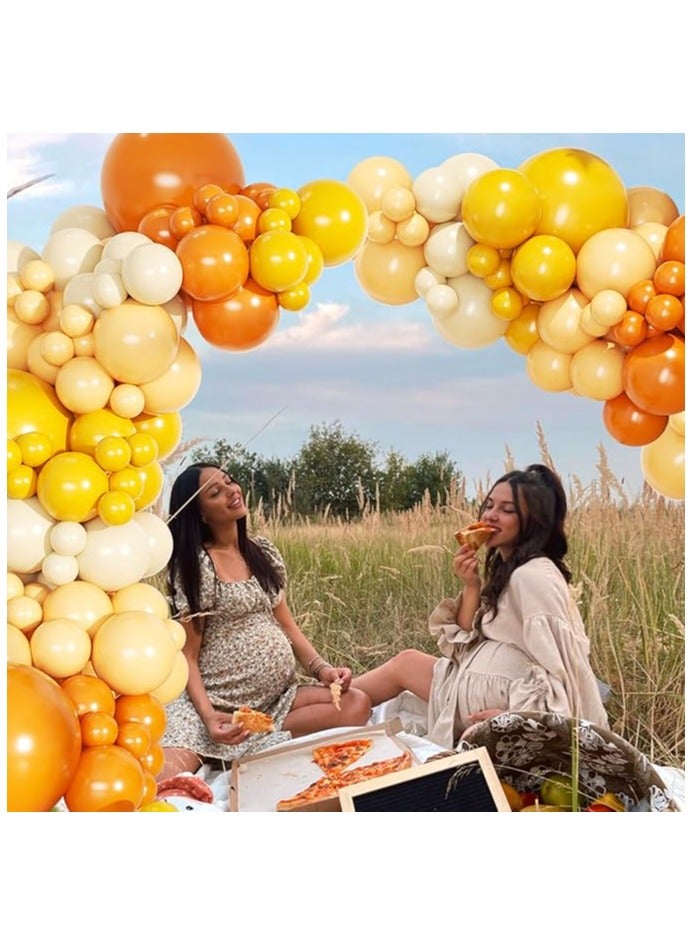 عام مجموعة بالونات على شكل إكليل برتقالية، 134 قطعة، بدرجات برتقالية غنية، تشمل بالونات بلون البيج الكلاسيكي، البرتقالي، والأصفر. تشمل مضخة هواء، مناسبة لتزيين حفلات عيد ميلاد الأطفال، الذكرى السنوية، التخرج، وديكورات الزفاف. - Image 2