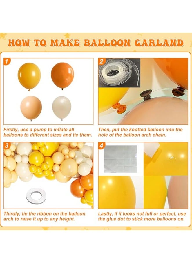 عام مجموعة بالونات على شكل إكليل برتقالية، 134 قطعة، بدرجات برتقالية غنية، تشمل بالونات بلون البيج الكلاسيكي، البرتقالي، والأصفر. تشمل مضخة هواء، مناسبة لتزيين حفلات عيد ميلاد الأطفال، الذكرى السنوية، التخرج، وديكورات الزفاف. - Image 4