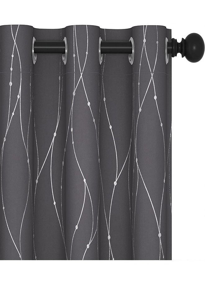 Arabest - 2-Piece Wave Dot and Line Pattern Thermal Insulated Blackout Curtains Dark Grey 100x200cm - Image 1