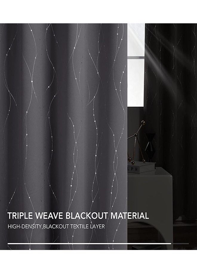 Arabest - 2-Piece Wave Dot and Line Pattern Thermal Insulated Blackout Curtains Dark Grey 100x200cm - Image 1