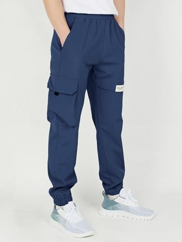 CAMLAKEE Boys' Cargo Joggers Pants Kids Elastic Waist Water Resistant Youth Outdoor Hiking Pants Navy 12-13 Years Size 160 - Image 3