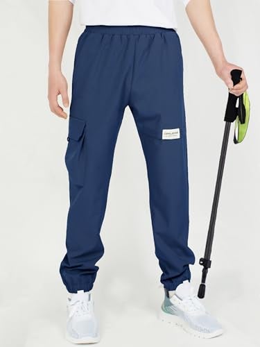CAMLAKEE Boys' Cargo Joggers Pants Kids Elastic Waist Water Resistant Youth Outdoor Hiking Pants Navy 12-13 Years Size 160 - Image 2