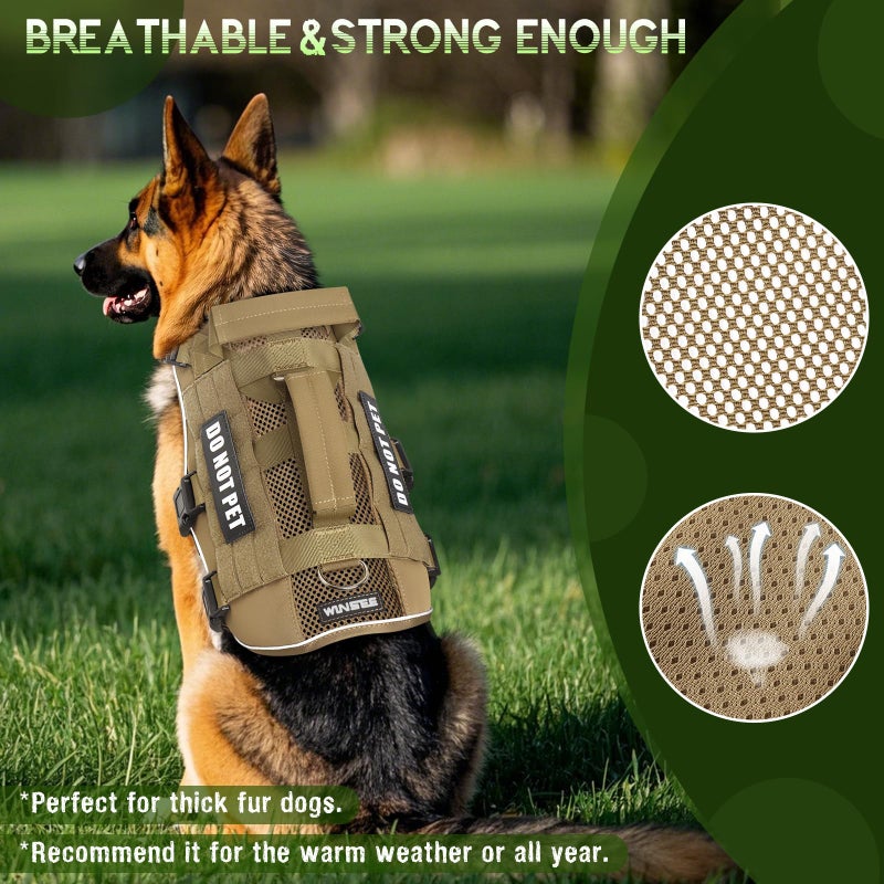 WINSEE Mesh Dog Harness with 10 Pet Patches for Medium Service Dog in Training, Breathable Tactical Molle Vest with Double Handle, Reflective Military Pet Vest for Walking Hiking - Image 2