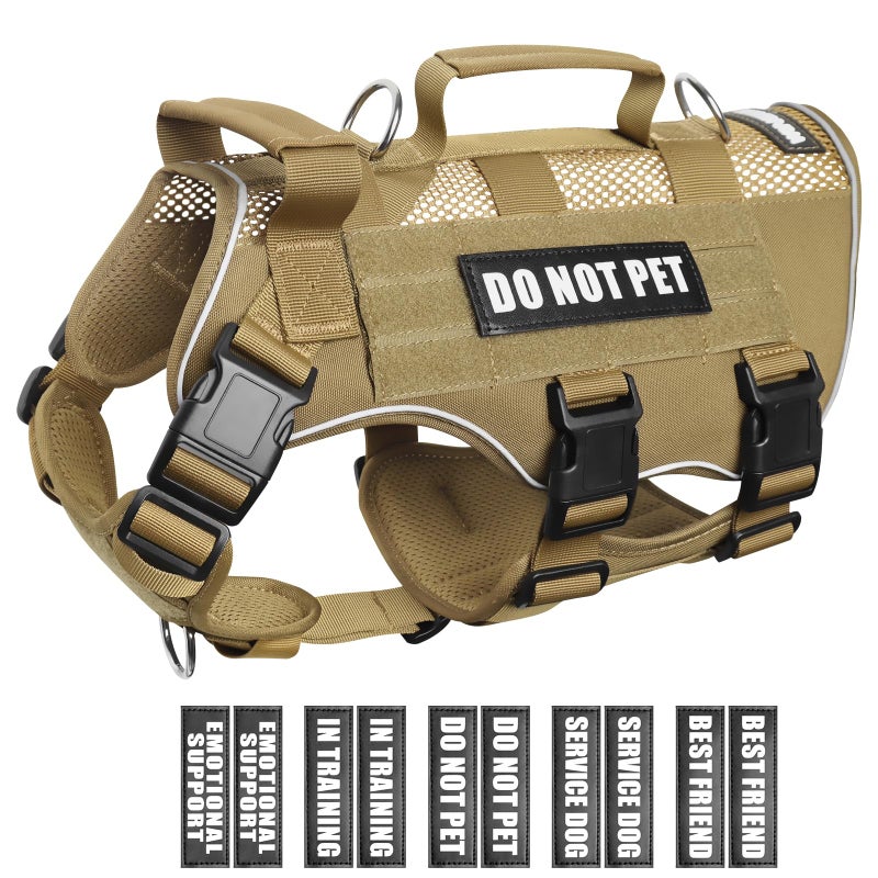 WINSEE Mesh Dog Harness with 10 Pet Patches for Medium Service Dog in Training, Breathable Tactical Molle Vest with Double Handle, Reflective Military Pet Vest for Walking Hiking - Image 1