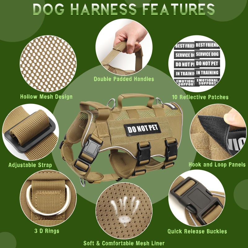 WINSEE Mesh Dog Harness with 10 Pet Patches for Medium Service Dog in Training, Breathable Tactical Molle Vest with Double Handle, Reflective Military Pet Vest for Walking Hiking - Image 4