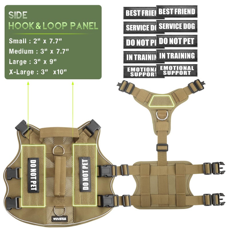 WINSEE Mesh Dog Harness with 10 Pet Patches for Medium Service Dog in Training, Breathable Tactical Molle Vest with Double Handle, Reflective Military Pet Vest for Walking Hiking - Image 5