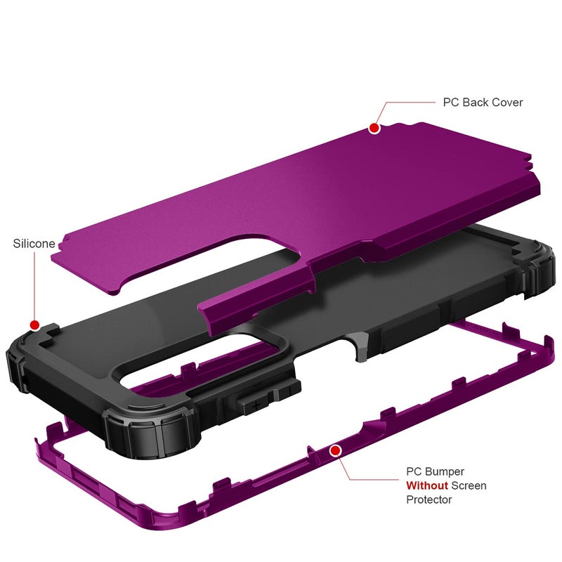 Asuwish Phone Case for Motorola Moto Edge 2021/MotoEdge 5G UW Hard Cover Shockproof Soft Silicone Bumper Hybrid Three Layer Defender Heavy Duty Protective Wireless Charging MotoEdge5GUW Women Girl Dark Purple - Image 3
