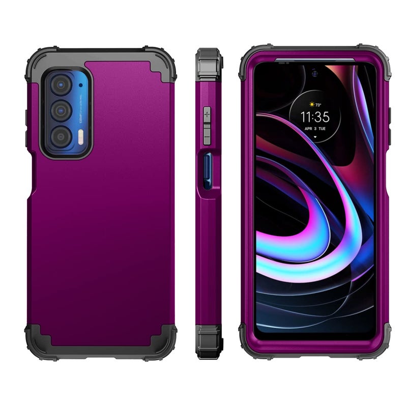 Asuwish Phone Case for Motorola Moto Edge 2021/MotoEdge 5G UW Hard Cover Shockproof Soft Silicone Bumper Hybrid Three Layer Defender Heavy Duty Protective Wireless Charging MotoEdge5GUW Women Girl Dark Purple - Image 4