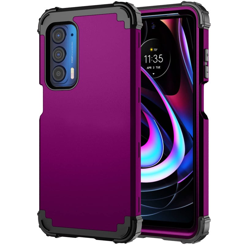 Asuwish Phone Case for Motorola Moto Edge 2021/MotoEdge 5G UW Hard Cover Shockproof Soft Silicone Bumper Hybrid Three Layer Defender Heavy Duty Protective Wireless Charging MotoEdge5GUW Women Girl Dark Purple - Image 1