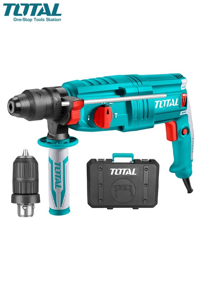 TOTAL TH308268-2 Rotary Hammer Drill 800W SDS Plus Electric Hammer Drill Machine with 4 Function Modes, 2.5J Impact Energy, Variable Speed, Forward Reverse Rotation and Carry Case for Concrete, Steel and Wood Drilling. - Image 1