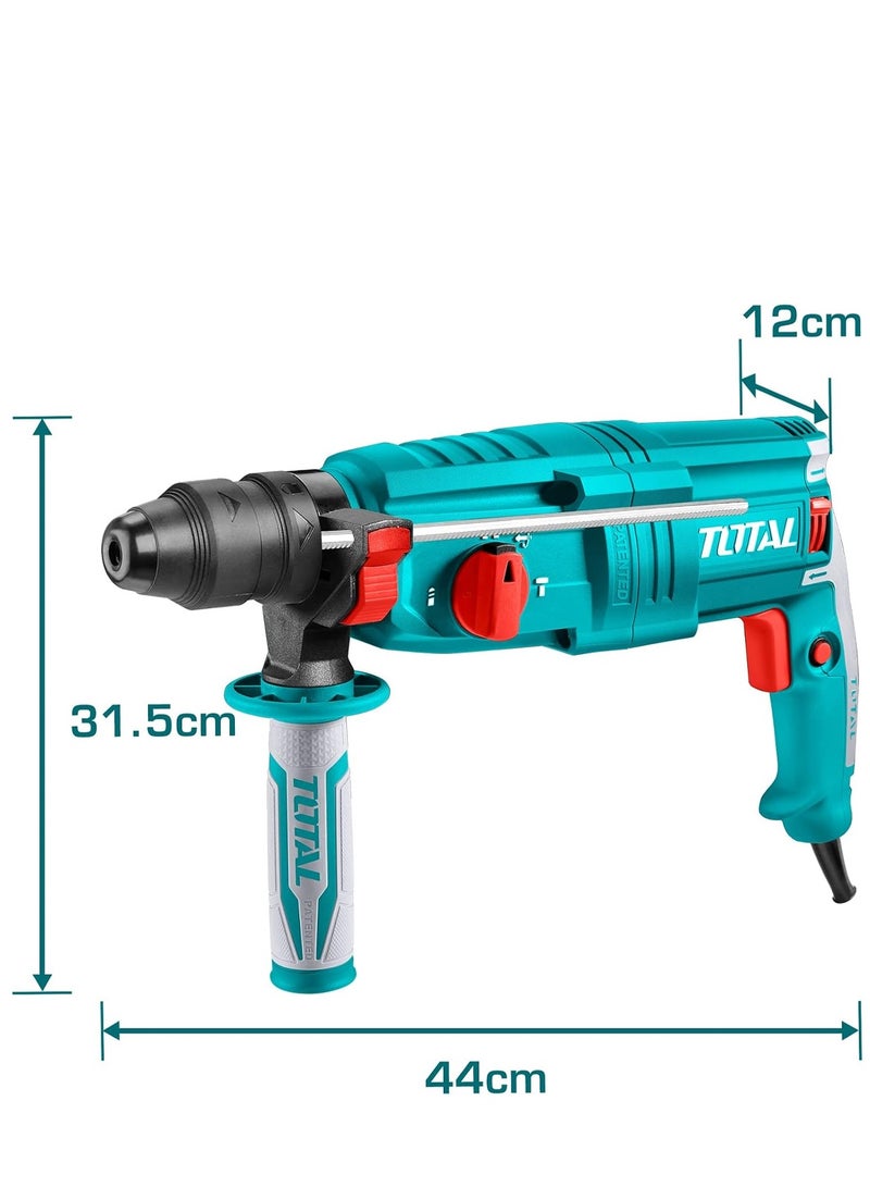 TOTAL TH308268-2 Rotary Hammer Drill 800W SDS Plus Electric Hammer Drill Machine with 4 Function Modes, 2.5J Impact Energy, Variable Speed, Forward Reverse Rotation and Carry Case for Concrete, Steel and Wood Drilling. - Image 5