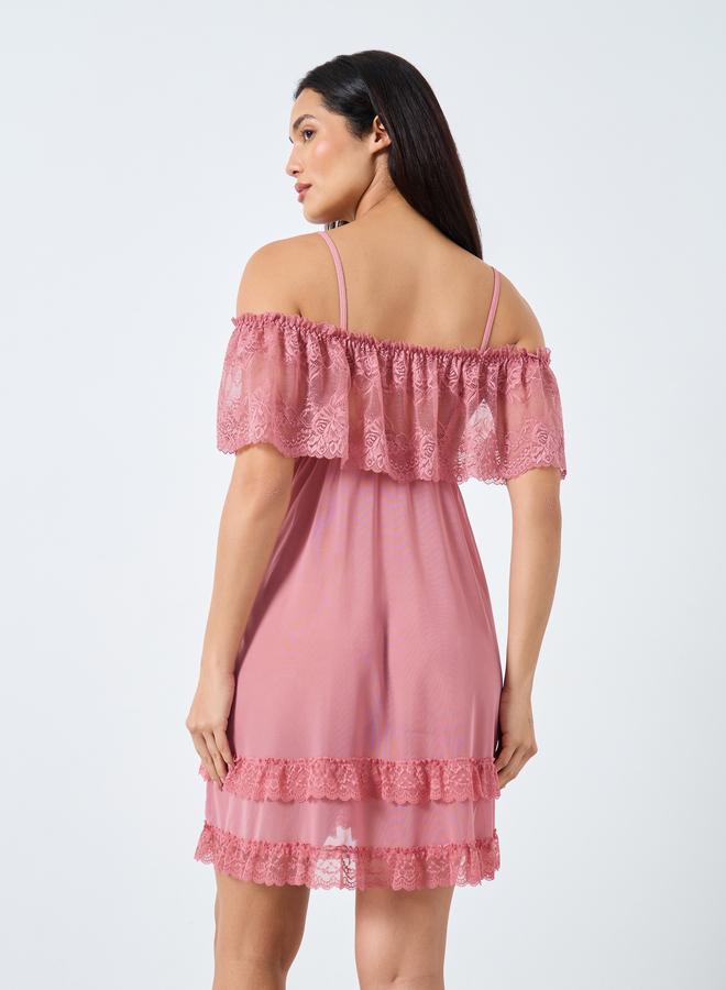 Take Two Solid Ruffle Lace Hem Cami Slip Dress - Image 4