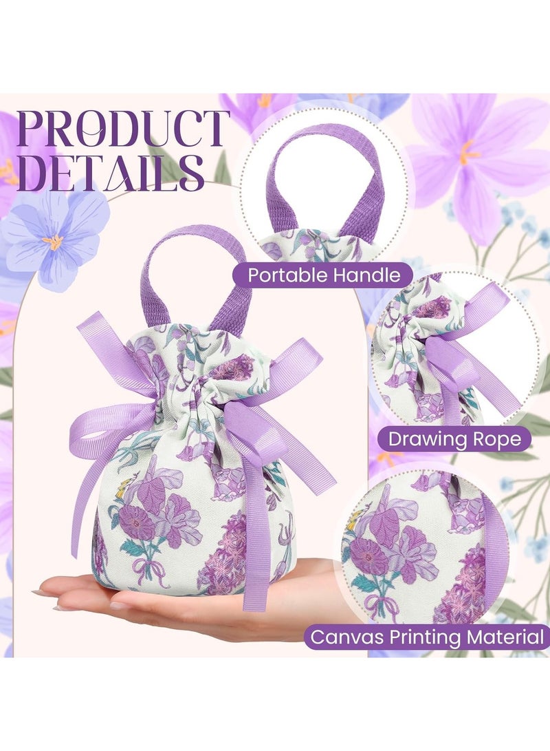 عام **أكياس هدايا الأزهار، 10 أكياس هدايا شكر من القماش بمقابض، أكياس هدايا قماشية صغيرة مع طباعة أربطة، أكياس هدايا الحفلات، هدايا الزفاف، حفلات الأطفال والمجوهرات.** - Image 5