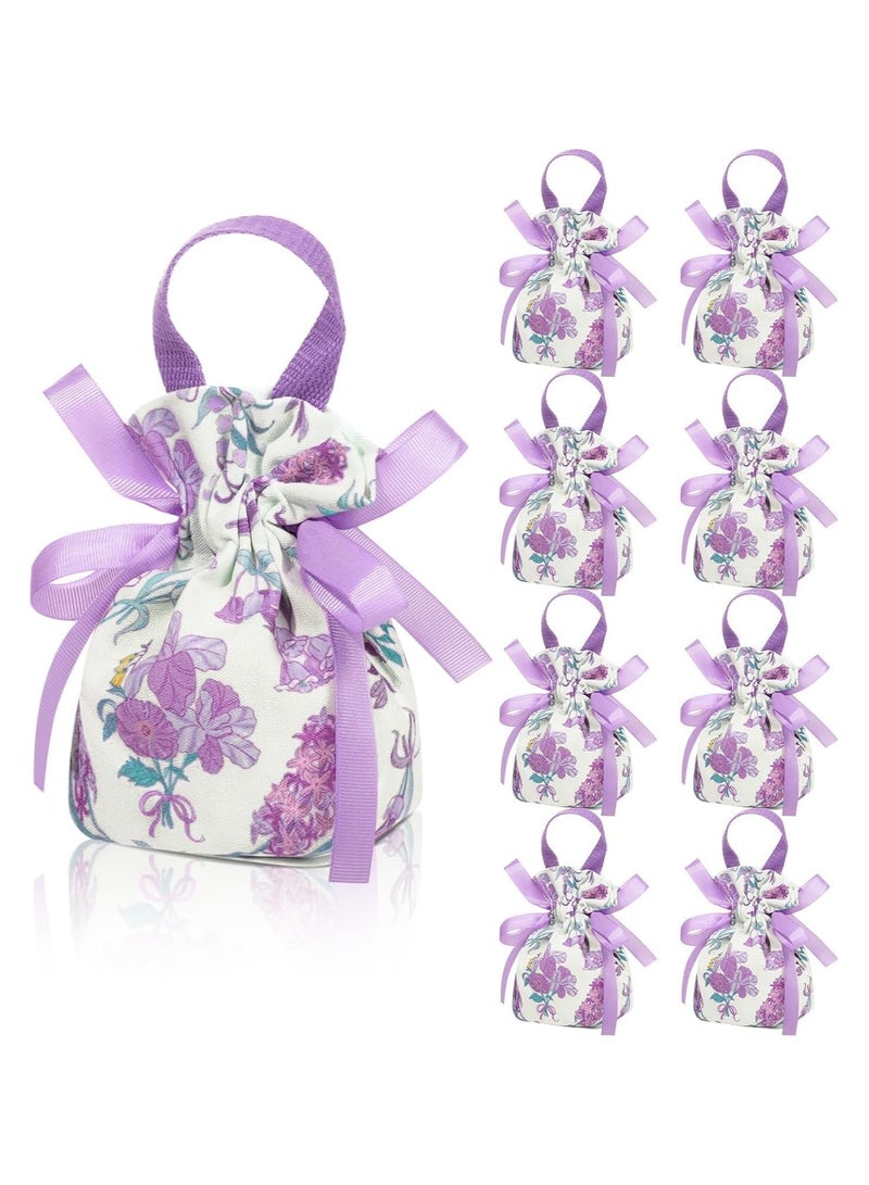 عام **أكياس هدايا الأزهار، 10 أكياس هدايا شكر من القماش بمقابض، أكياس هدايا قماشية صغيرة مع طباعة أربطة، أكياس هدايا الحفلات، هدايا الزفاف، حفلات الأطفال والمجوهرات.** - Image 1