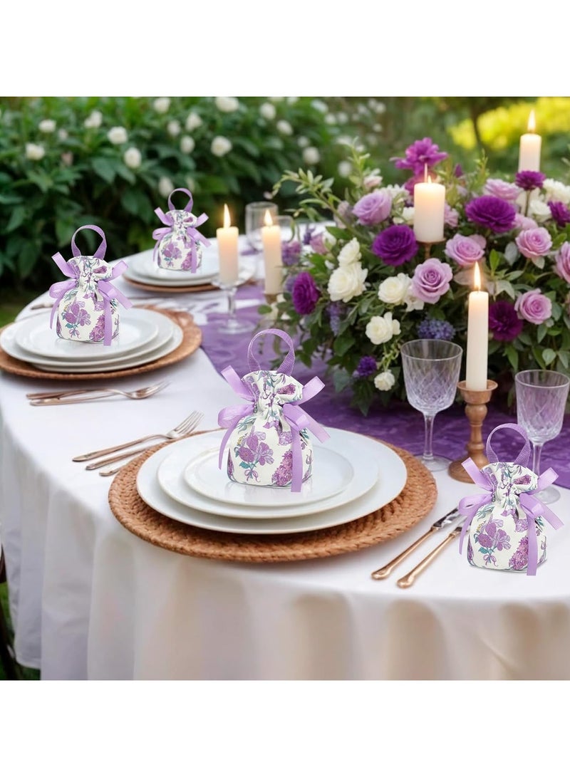 عام **أكياس هدايا الأزهار، 10 أكياس هدايا شكر من القماش بمقابض، أكياس هدايا قماشية صغيرة مع طباعة أربطة، أكياس هدايا الحفلات، هدايا الزفاف، حفلات الأطفال والمجوهرات.** - Image 4