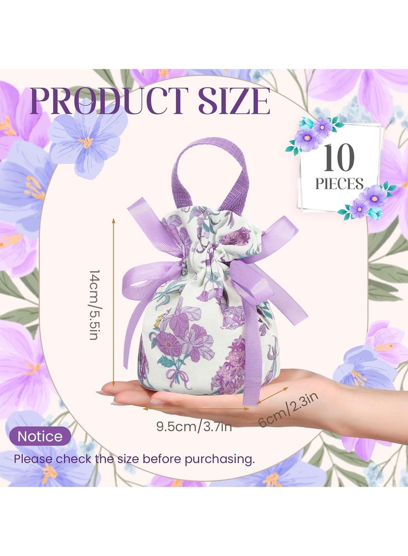 عام **أكياس هدايا الأزهار، 10 أكياس هدايا شكر من القماش بمقابض، أكياس هدايا قماشية صغيرة مع طباعة أربطة، أكياس هدايا الحفلات، هدايا الزفاف، حفلات الأطفال والمجوهرات.** - Image 3