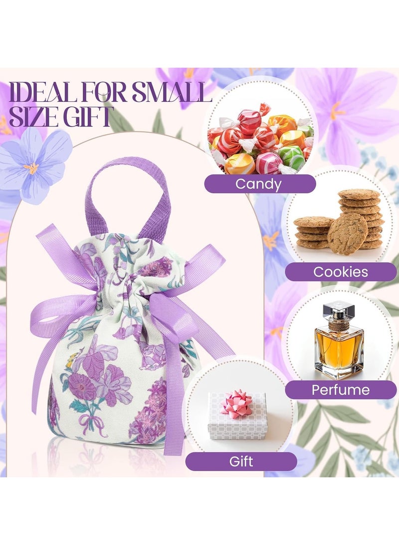 عام **أكياس هدايا الأزهار، 10 أكياس هدايا شكر من القماش بمقابض، أكياس هدايا قماشية صغيرة مع طباعة أربطة، أكياس هدايا الحفلات، هدايا الزفاف، حفلات الأطفال والمجوهرات.** - Image 2