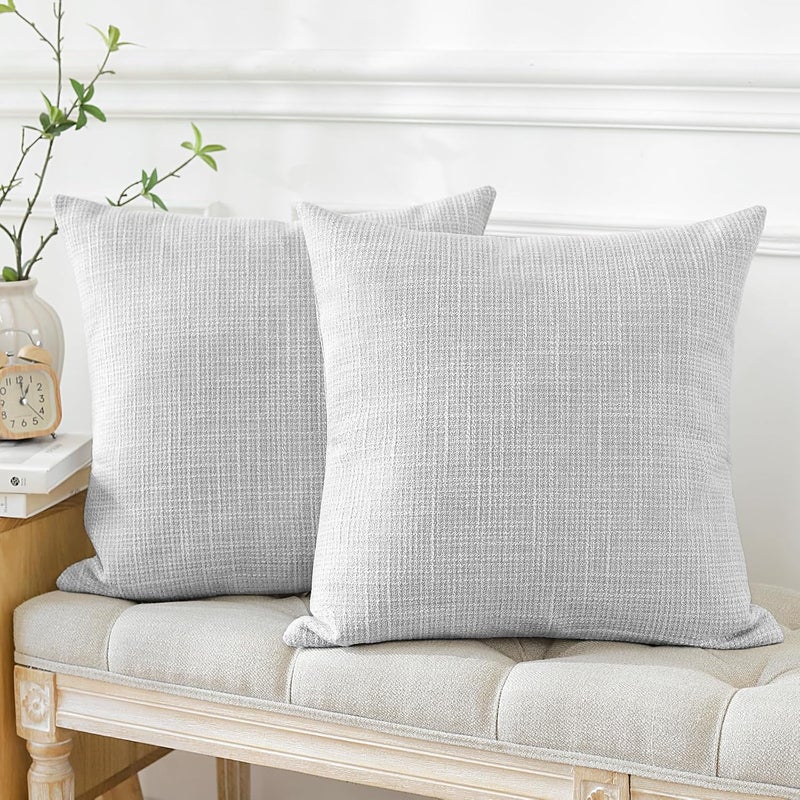 Otostar Pack of 2 Throw Pillow Covers 18x18 Inch Linen Light Grey Pillowcases Farmhouse Decorative Solid Pillow Covers 45x45 cm Square Cushion Case for Home Decor Sofa Couch Bed (Light Grey) - Image 3