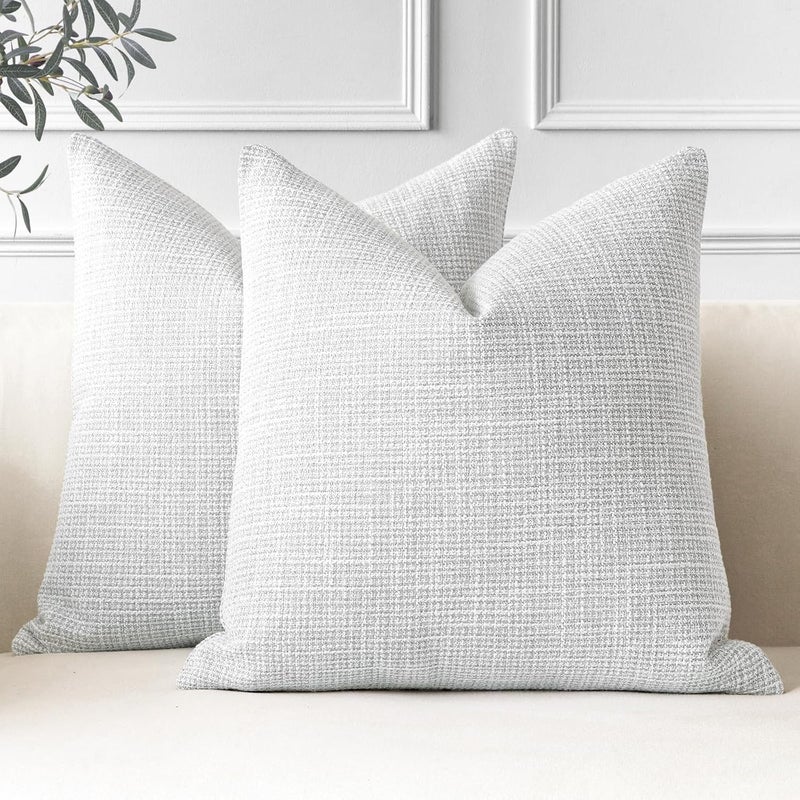 Otostar Pack of 2 Throw Pillow Covers 18x18 Inch Linen Light Grey Pillowcases Farmhouse Decorative Solid Pillow Covers 45x45 cm Square Cushion Case for Home Decor Sofa Couch Bed (Light Grey) - Image 1