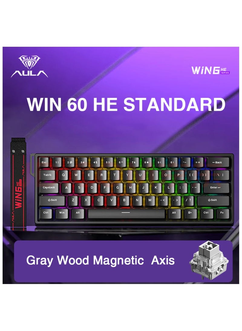 AULA WIN60HE STANDARD Magnetic Keyboard RT Gaming Wired RGB Hot-swap 8kHz low latency Mechanical Keyboard (Gray Wood Magnetic Axis) - Image 1