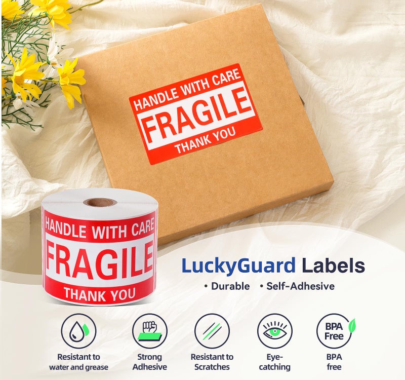 LuckyGuard 3 x 5 Inch Fragile Stickers Handle with Care 500 Permanent Adhesive Fragile Stickers for Shipping Moving Glass Commercial Grade Fragile Labels (1 Roll, 500 Labels) - Image 3