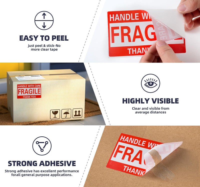 LuckyGuard 3 x 5 Inch Fragile Stickers Handle with Care 500 Permanent Adhesive Fragile Stickers for Shipping Moving Glass Commercial Grade Fragile Labels (1 Roll, 500 Labels) - Image 4