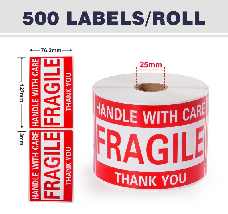 LuckyGuard 3 x 5 Inch Fragile Stickers Handle with Care 500 Permanent Adhesive Fragile Stickers for Shipping Moving Glass Commercial Grade Fragile Labels (1 Roll, 500 Labels) - Image 2