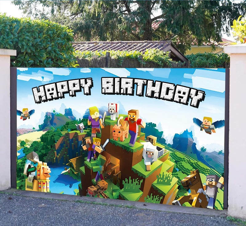 IndoTribe Pixel Backdrop Happy Birthday Banner Boy 5x3ft Miner Bday Sign Villager Gaming Birthday Party Decorations Videogame Themed Banner Video Game Decorations Video Game Backdrop for Boys - Image 2