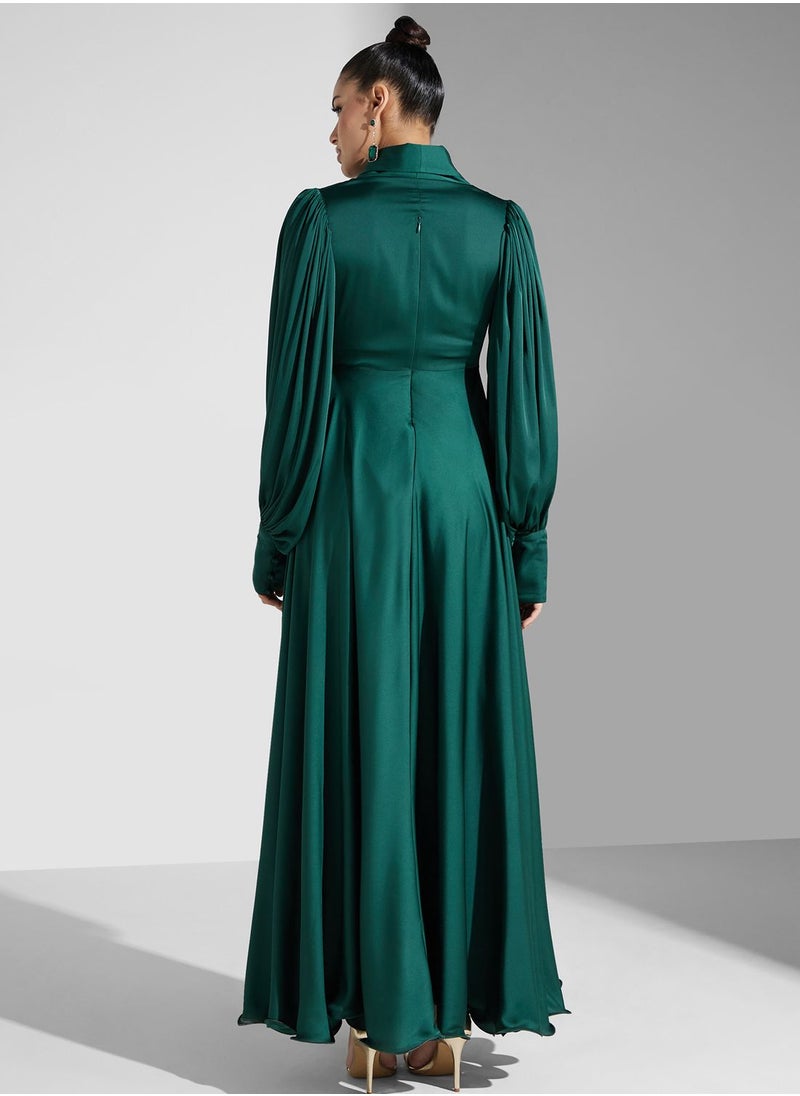 Iyra Surplice Neck Puff Sleeve Tiered Dress  - Image 2