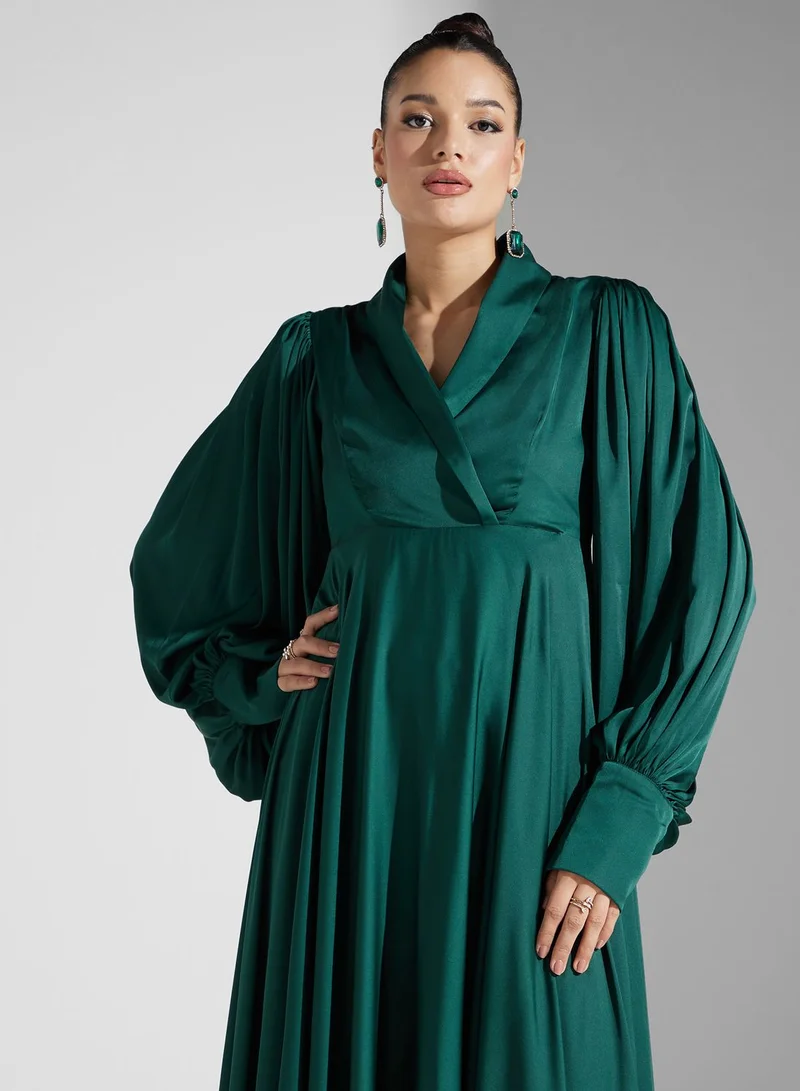 Iyra Emerald Satin Maxi Dress