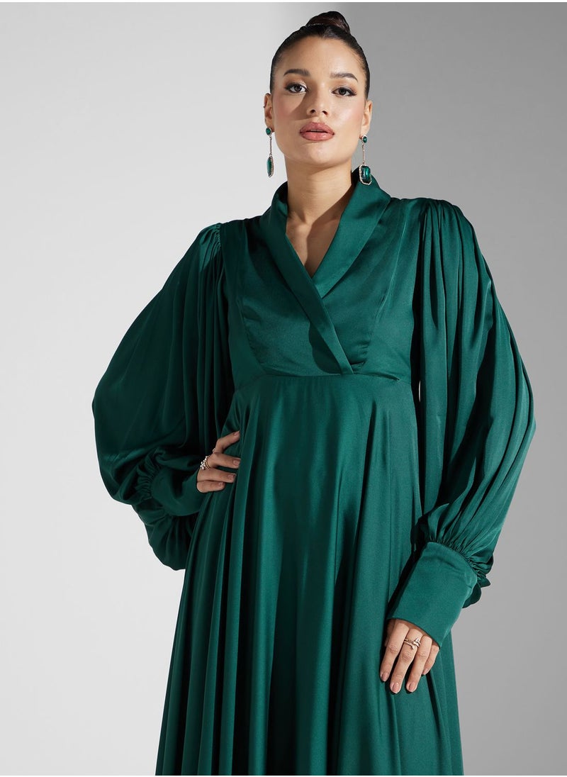 Iyra Surplice Neck Puff Sleeve Tiered Dress  - Image 3