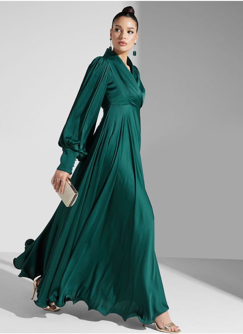 Iyra Surplice Neck Puff Sleeve Tiered Dress  - Image 1