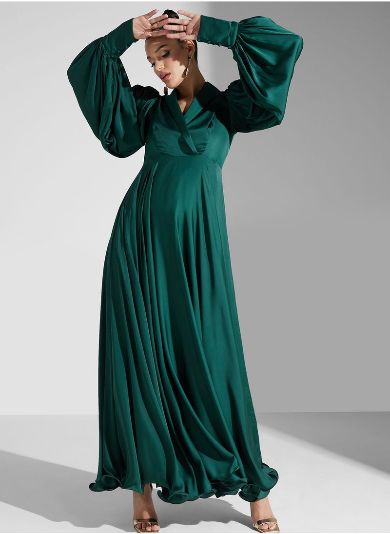 Iyra Surplice Neck Puff Sleeve Tiered Dress  - Image 4