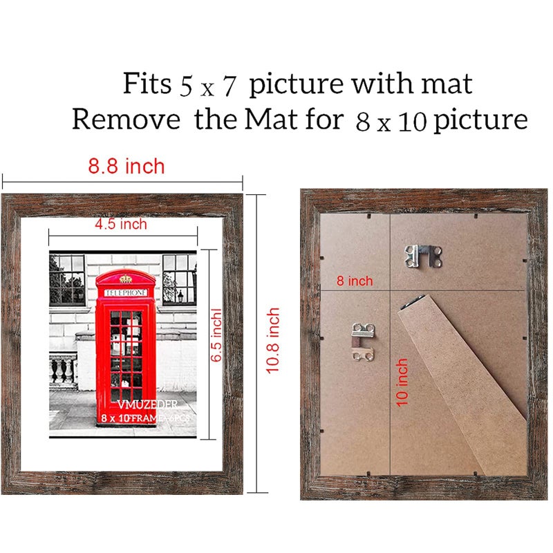 Vmuzeder 8x10 إطار الصورة بني ريفي مجموعة من 6 صور عرض 5x7 مع حصيرة أو 8x10 بدون حصيرة لتركيب الجدار أو أعلى عرض إطارات صور العرض للجدار - Image 3