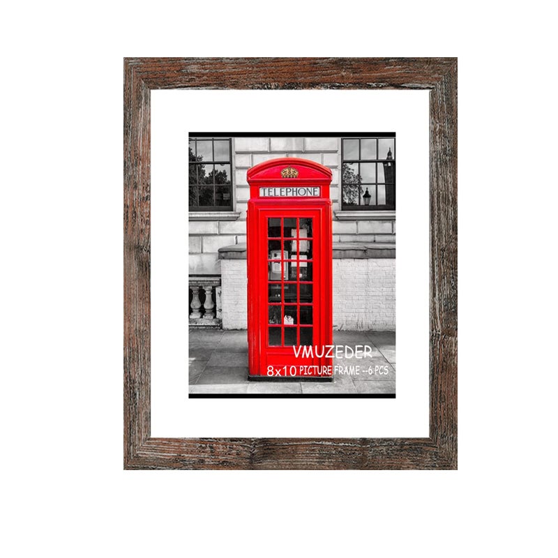 Vmuzeder 8x10 إطار الصورة بني ريفي مجموعة من 6 صور عرض 5x7 مع حصيرة أو 8x10 بدون حصيرة لتركيب الجدار أو أعلى عرض إطارات صور العرض للجدار - Image 2