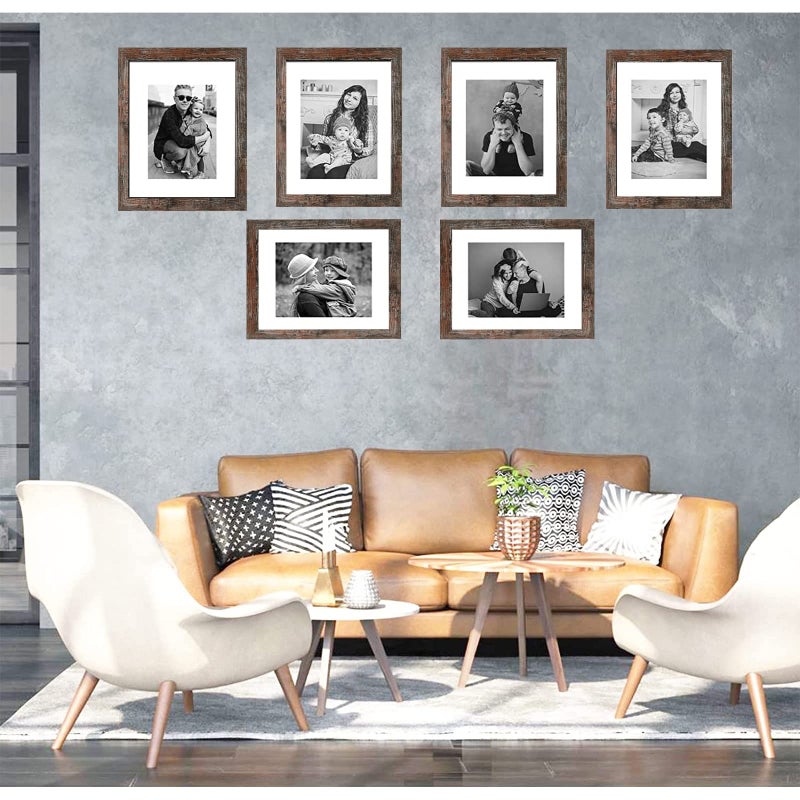 Vmuzeder 8x10 إطار الصورة بني ريفي مجموعة من 6 صور عرض 5x7 مع حصيرة أو 8x10 بدون حصيرة لتركيب الجدار أو أعلى عرض إطارات صور العرض للجدار - Image 5