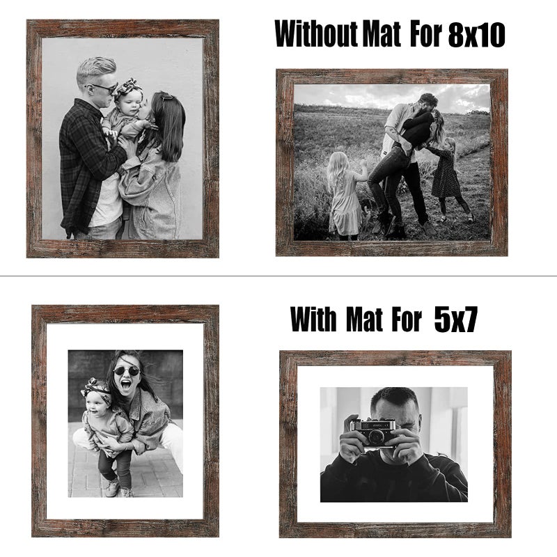 Vmuzeder 8x10 إطار الصورة بني ريفي مجموعة من 6 صور عرض 5x7 مع حصيرة أو 8x10 بدون حصيرة لتركيب الجدار أو أعلى عرض إطارات صور العرض للجدار - Image 4
