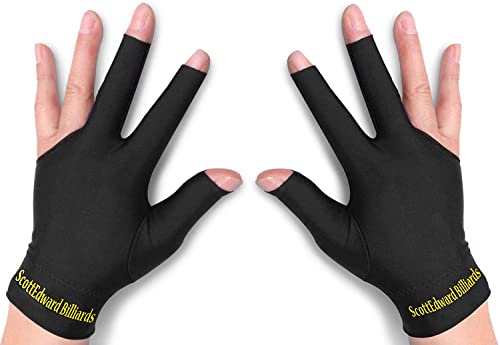 Scott Edward Billiard Gloves 10pcsSet 3 Open Fingers Billiards Glove Pool Cue Gloves Spandex for Left Hand or Right Hand Men WomenBlack 5Left and 5Right - Image 1