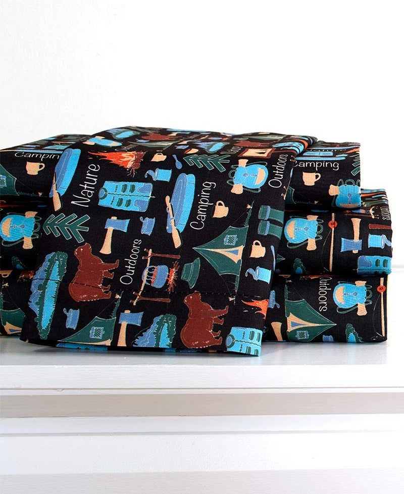 The Lakeside Collection Campsite 4Piece Sheet Set with Retro Camping Print  King