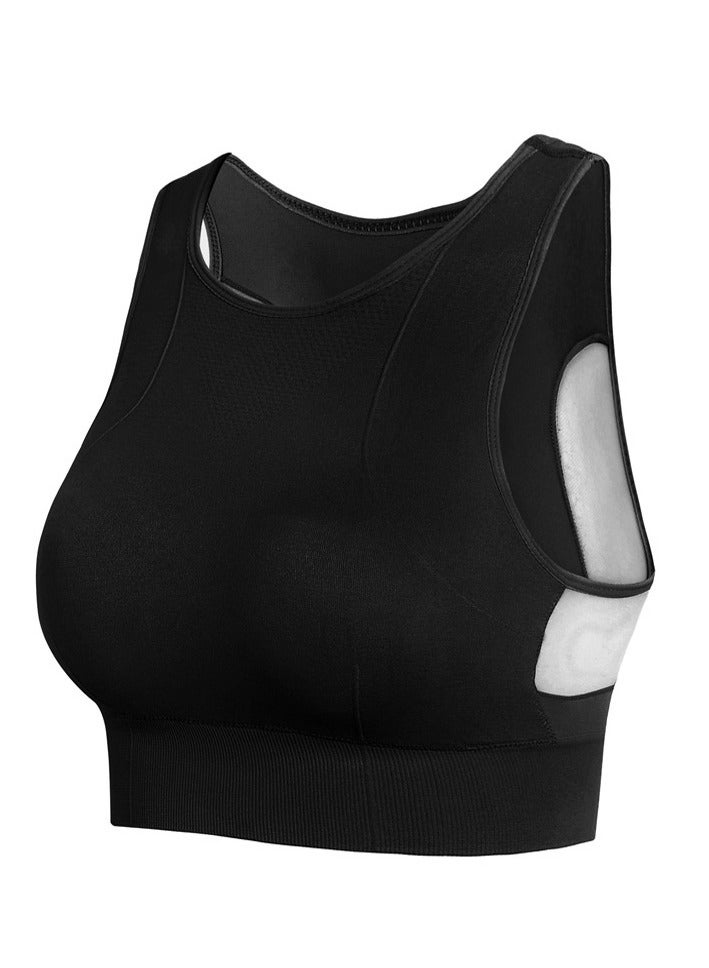 AROAQ Full Coverage Longline Sports Bra, Shockproof Fitness Yoga Running Sports Bra,  Seamless Quick-drying Medium Impact Push Up Tank Top For Yoga Gym Workout, (Size L, Black) - Image 1