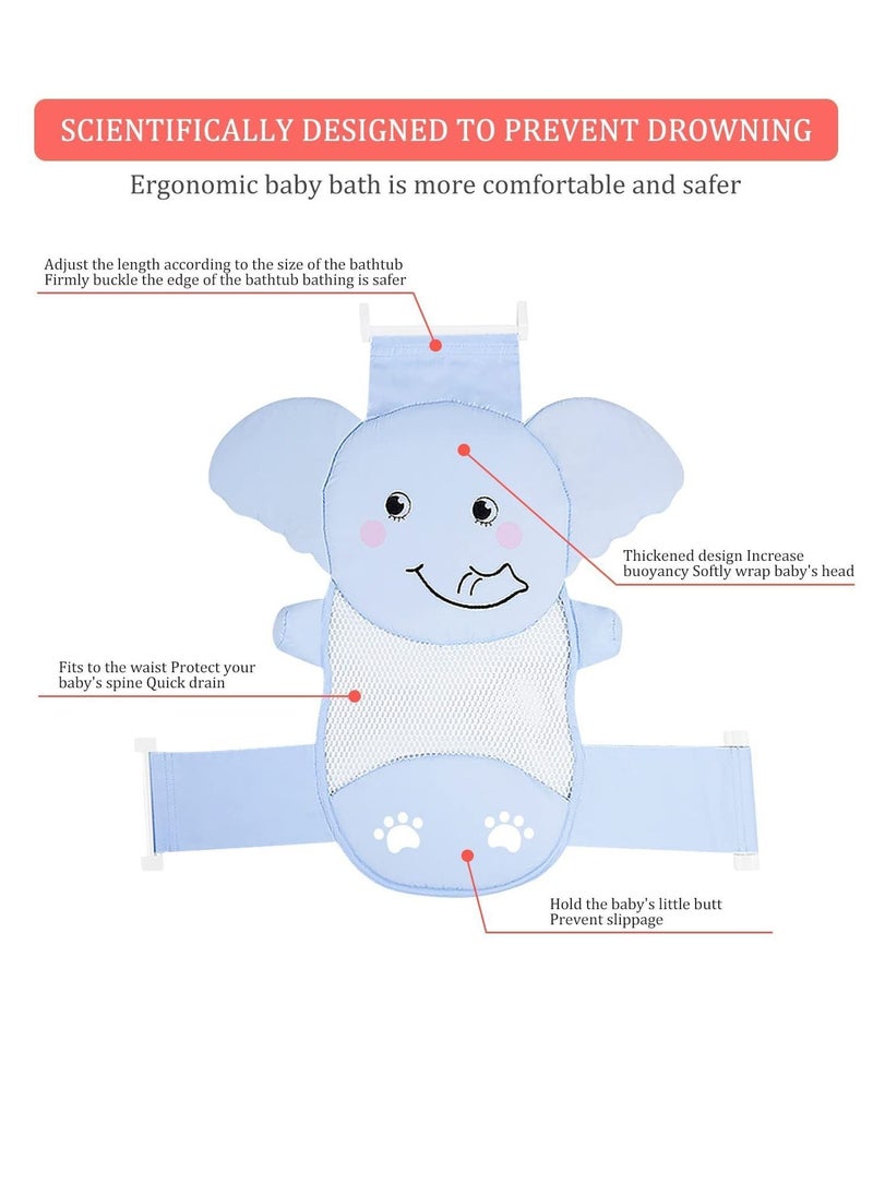 Y&D - Baby Bath Seat Support Net, Quick Drying, Adjustable,Keep Safe, Comfortable, Non-Slip, Infant Bathtub Sling Shower Mesh for a Tub, with Safety Corners (Blue Elephant) - Image 1